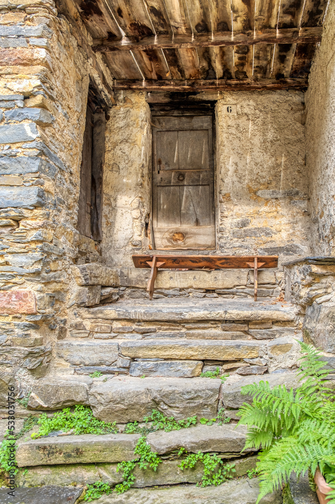 Fototapeta premium Typical old style stone-made houses of Realdo, small village above the Ligurian Alps (Imperia Province, Northern Italy), near the Italy-French borders.