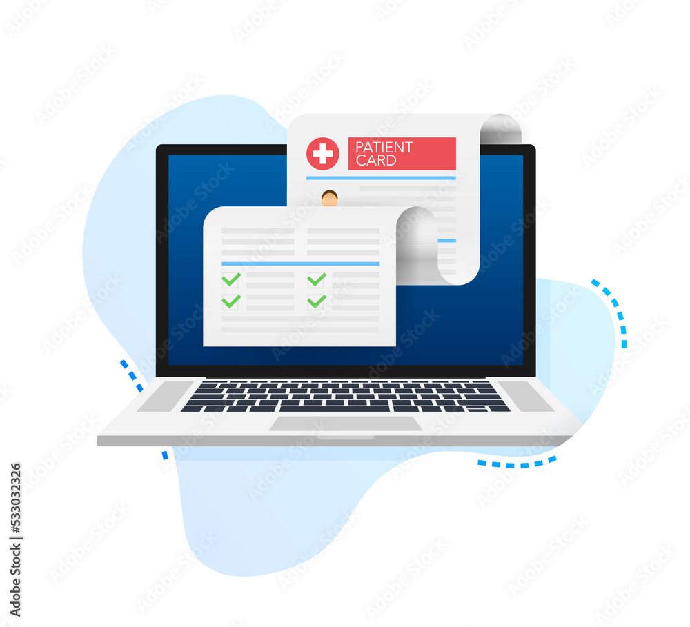 Clipboard in doctors hand. Make notes in patient card. medical report. analysis or prescription concept.  illustration.