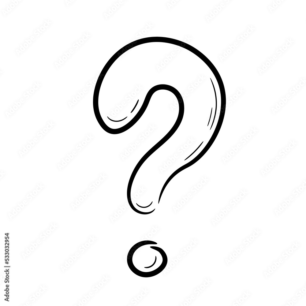 Question mark symbol. Hand drawn in doodle sketch style. Line drawing simple black question icon. Isolated vector illustration.