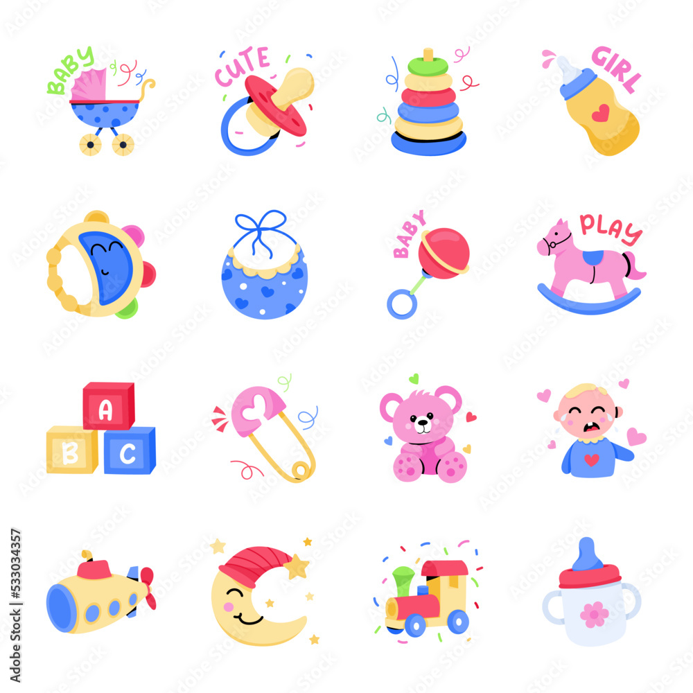Collection of Baby Shower Flat Stickers
Collection of Baby Shower Flat Stickers