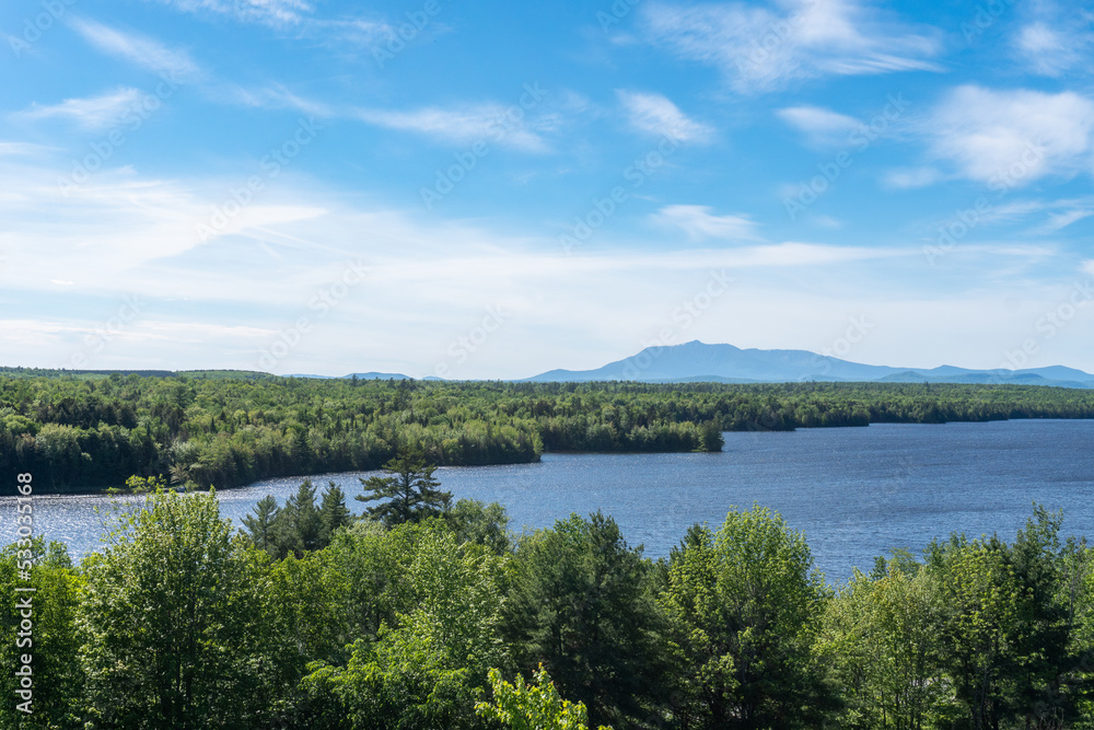 Mount Katahdin, tallest mountain in Maine and northern terminus of Appalachian Trail. Centerpiece of Baxter State Park. The Tableland, Pamola Peak, Knife Edge, Salmon Stream Lake, Piscataquis