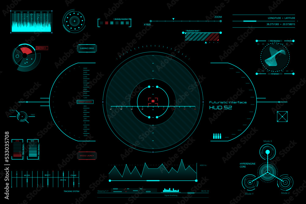 Futuristic blue virtual graphic touch screen user interface HUD, fui, ui, vector illustration Futuristic blue virtual graphic touch screen user interface HUD, fui, ui, vector illustration