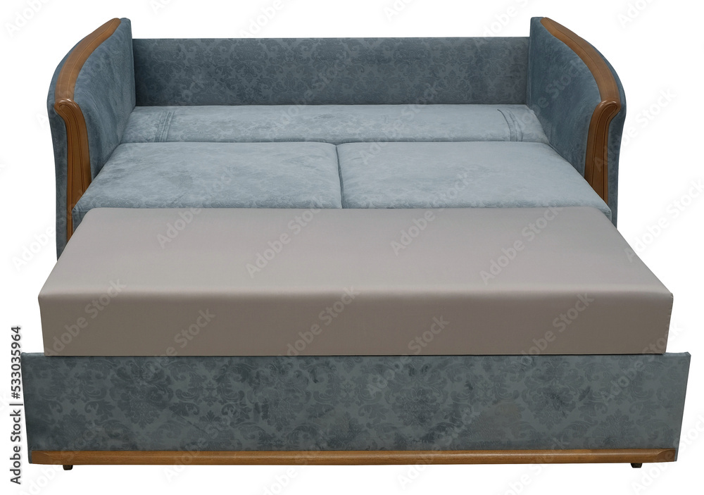 Sofa isolated on white background. Including clipping path. The sofa is laid out for sleep Sofa isolated on white background. Including clipping path. The sofa is laid out for sleep