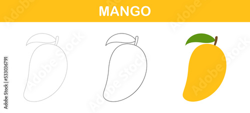 Mango tracing and coloring worksheet for kids