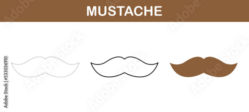 Mustache tracing and coloring worksheet for kids