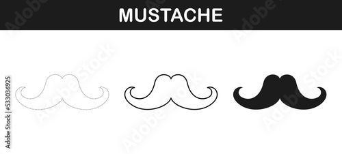 Mustache tracing and coloring worksheet for kids