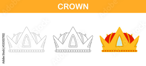 Crown tracing and coloring worksheet for kids