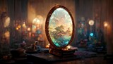 Fantasy magical mysterious mirror. 3D illustration