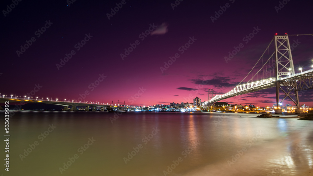 bridge at night in the city of Florianopolis, Santa Catarina, Brazil