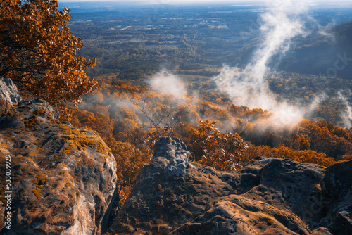 Scenic overlook mountain vista from atop Mount Nebo in Arkansas near Russellville Arkansas at the foot of the Ozark Mountains.  