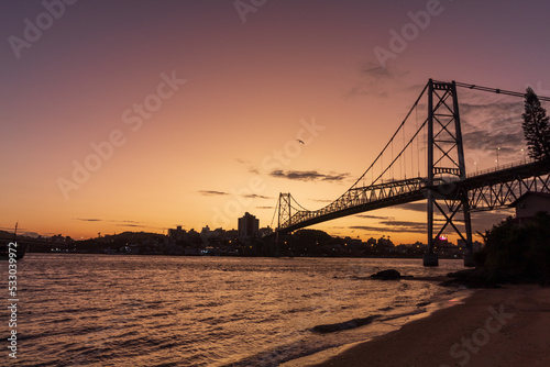 sunset in the city view of the bridge in the city of Florianopolis, Santa Catarina, Brazil