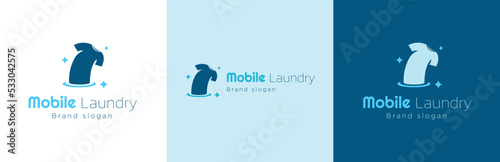 Fabric washing business logo design set, laundry service symbol, clothing wash machine emblem concept, textile cleaning shop editable commercial logotype, isolated on background