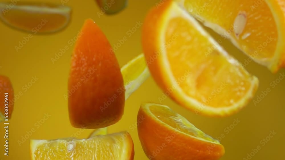Orange slices flying up