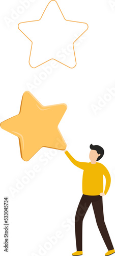 Customer review rating. Man and woman customer giving star rating, Customer Review.Positive online feedback.