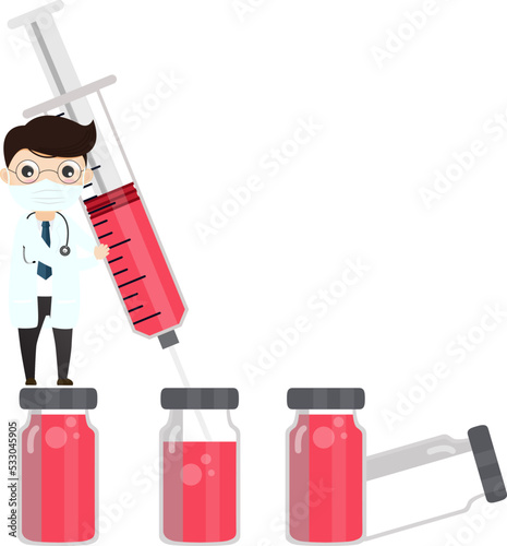 Injection Vaccination concept. Doctor Holding Syringe with Covid vaccine 