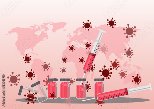 Injection Vaccination concept. Doctor Holding Syringe with Covid vaccine 