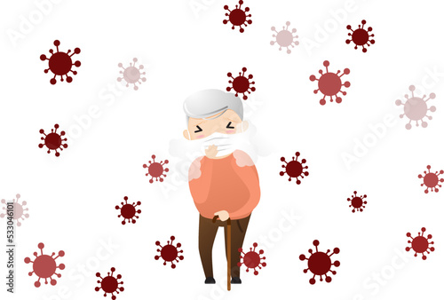Threat of spreading coronavirus. Coughing or sneezing old man.

