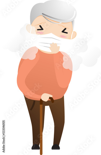Threat of spreading coronavirus. Coughing or sneezing old man.
