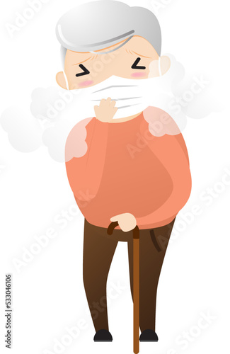 Threat of spreading coronavirus. Coughing or sneezing old man.
