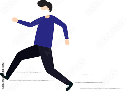 Concept of the threat of spreading coronavirus infection 2019-nCoV. Man running away from viruses and contagious diseases.