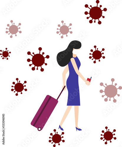 Travelers with baggage wearing masks to prevent coronavirus covid-19. People wearing face mask with suitcases Customer check in Service counter Airport Covid-19
