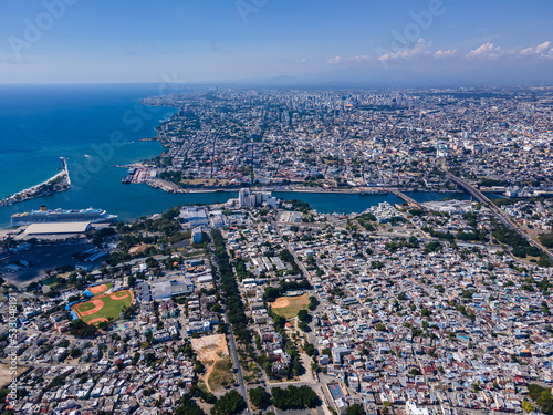 Beautiful aerial view of the City of San Domingo, its buildings and Caribbean ocean, in Dominican Republic photo