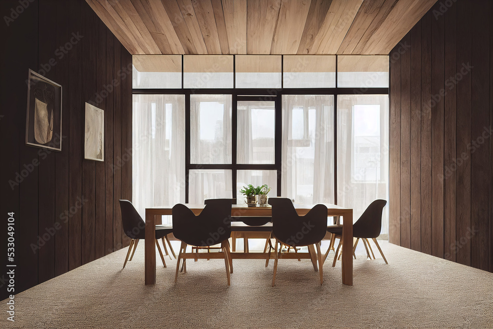 Fototapeta premium Interior of a modern dining room, modern office meeting room, 3d render, 3d illustration