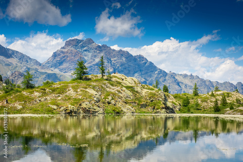 Reflection of the Mount Avic Lake, Aosta Valley, Italy
