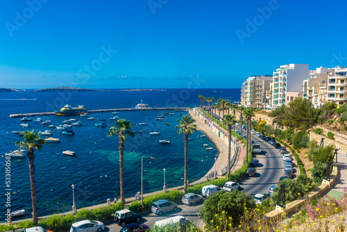 Obraz na płótnie Bugibba, Malta, 22 May 2022: View of the harbor and the promenade w salonie