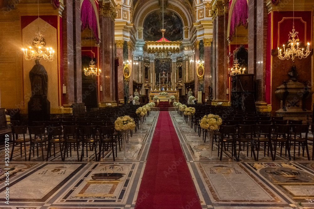 Mdina, Malta, 21 May 2022:  Interior of the St. Paul's Cathedral