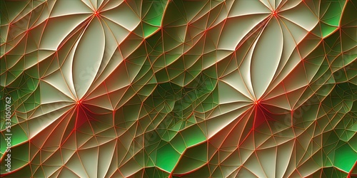 Christmas Fractals - 3D repeating pattern that can be tiled seamlessly. Green and red classic colors with modern desiign