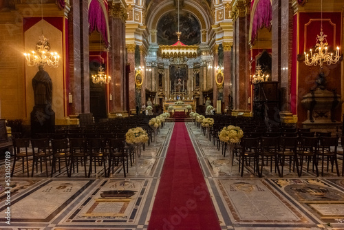 Mdina, Malta, 21 May 2022: Interior of the St. Paul's Cathedral