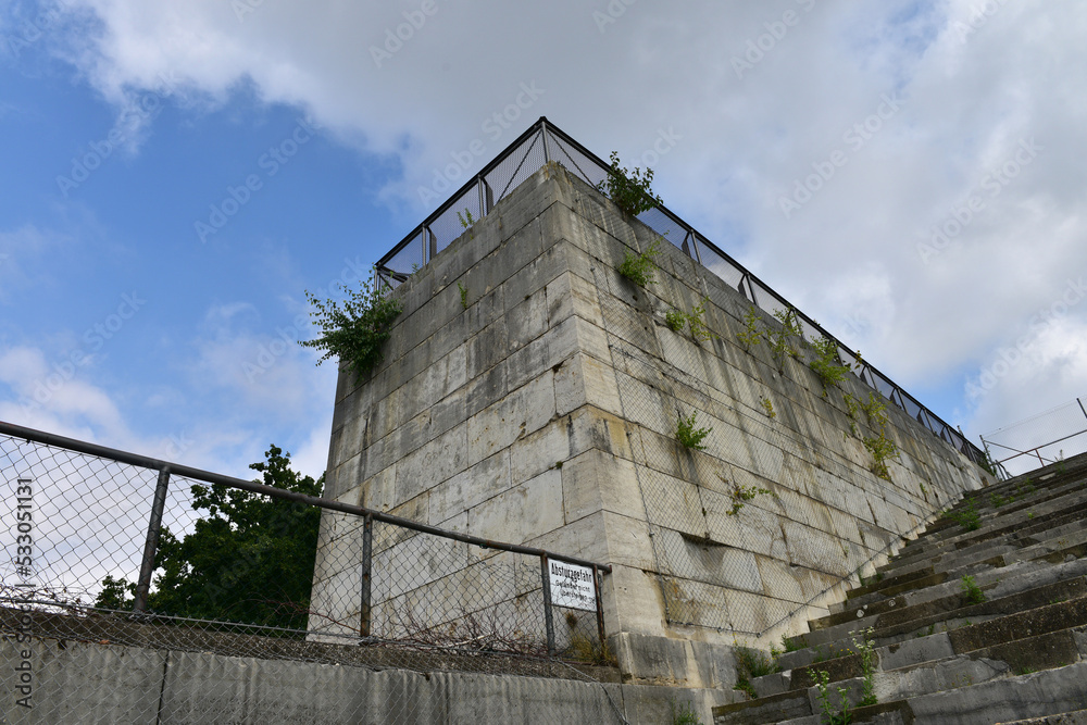 A stone building at the zeppelin field at the former Nazi Party Rally Grounds in Nuremberg