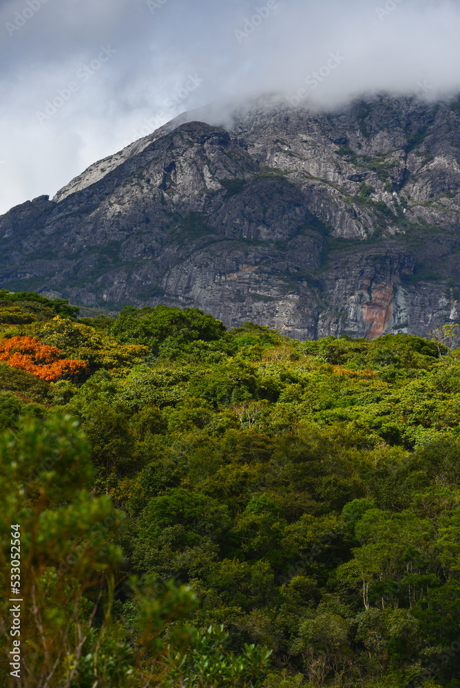 Rocky peaks and lush vegetation in the Caraça Natural Park, Santuário do Caraça, Catas Altas, Minas Gerais state, Brazil