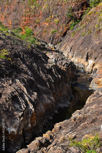 A small gorge on the Jequitinhonha river, not far from its source, from the scenic mountain road between the village of São Gonçalo do Rio das Pedras and Diamantina, Minas Gerais state, Brazil photo