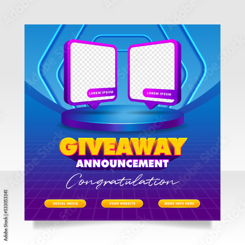 Giveaway winner announcement social media post banner template