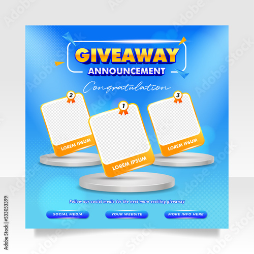 Giveaway winner announcement social media post banner template