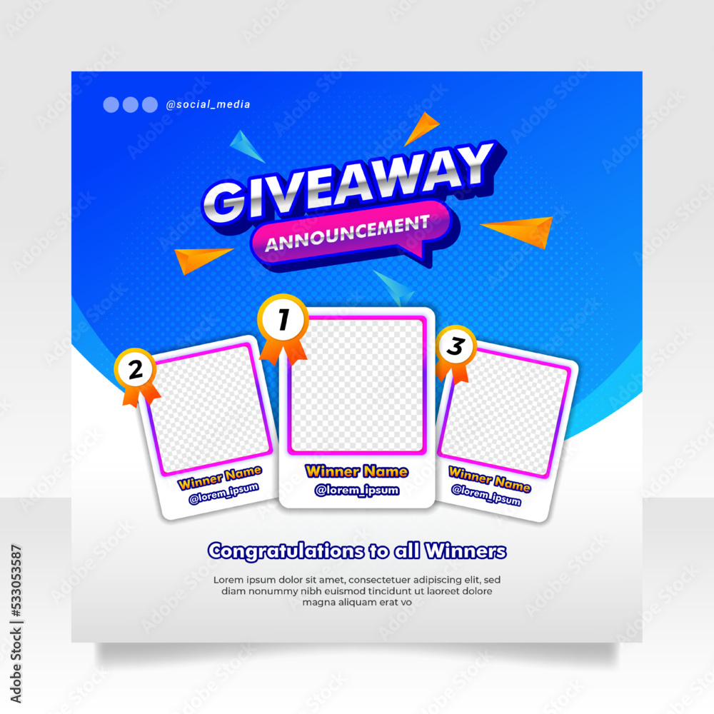 Giveaway winner announcement social media post banner template Stock