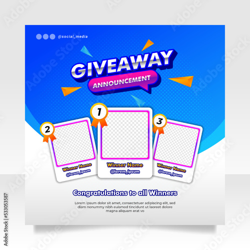 Giveaway winner announcement social media post banner template