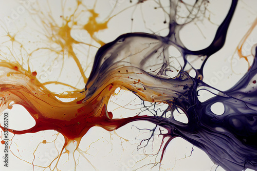 Photo Abstract acrylic pour, paint splash, sinuous, nebulous, neural