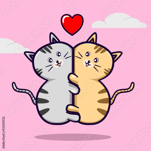 Vector illustration of cute cats love each other and huging