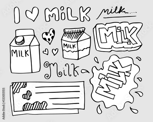 milk and dairy product doodle.vector illustration.