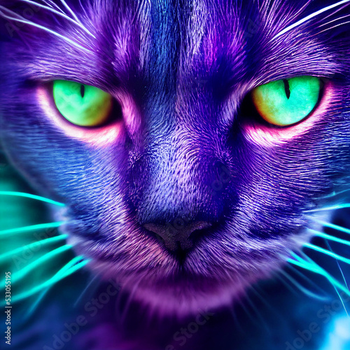 Purple cat with cyan eyes photo