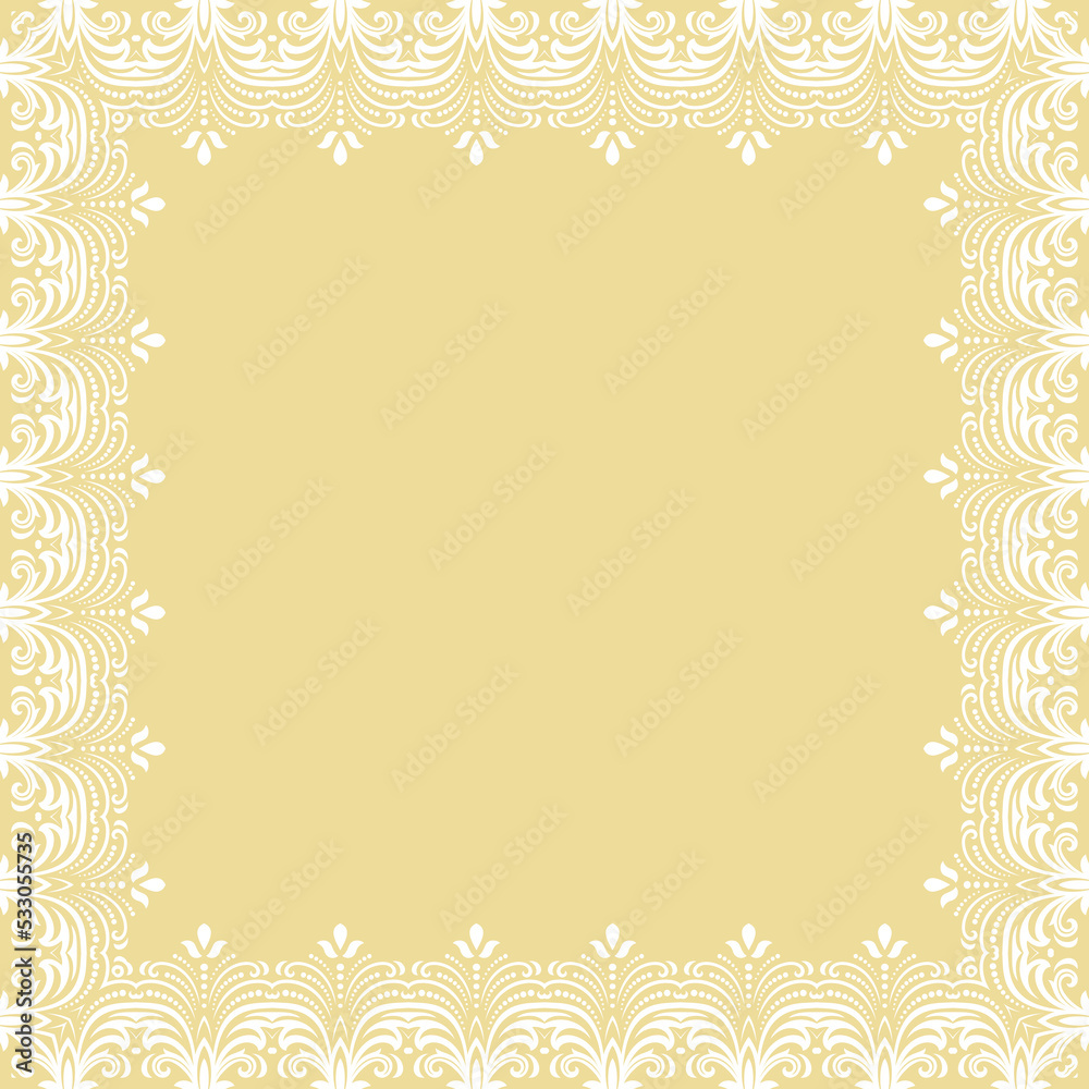 Classic white square frame with arabesques and orient elements. Abstract ornament with place for text. Vintage pattern