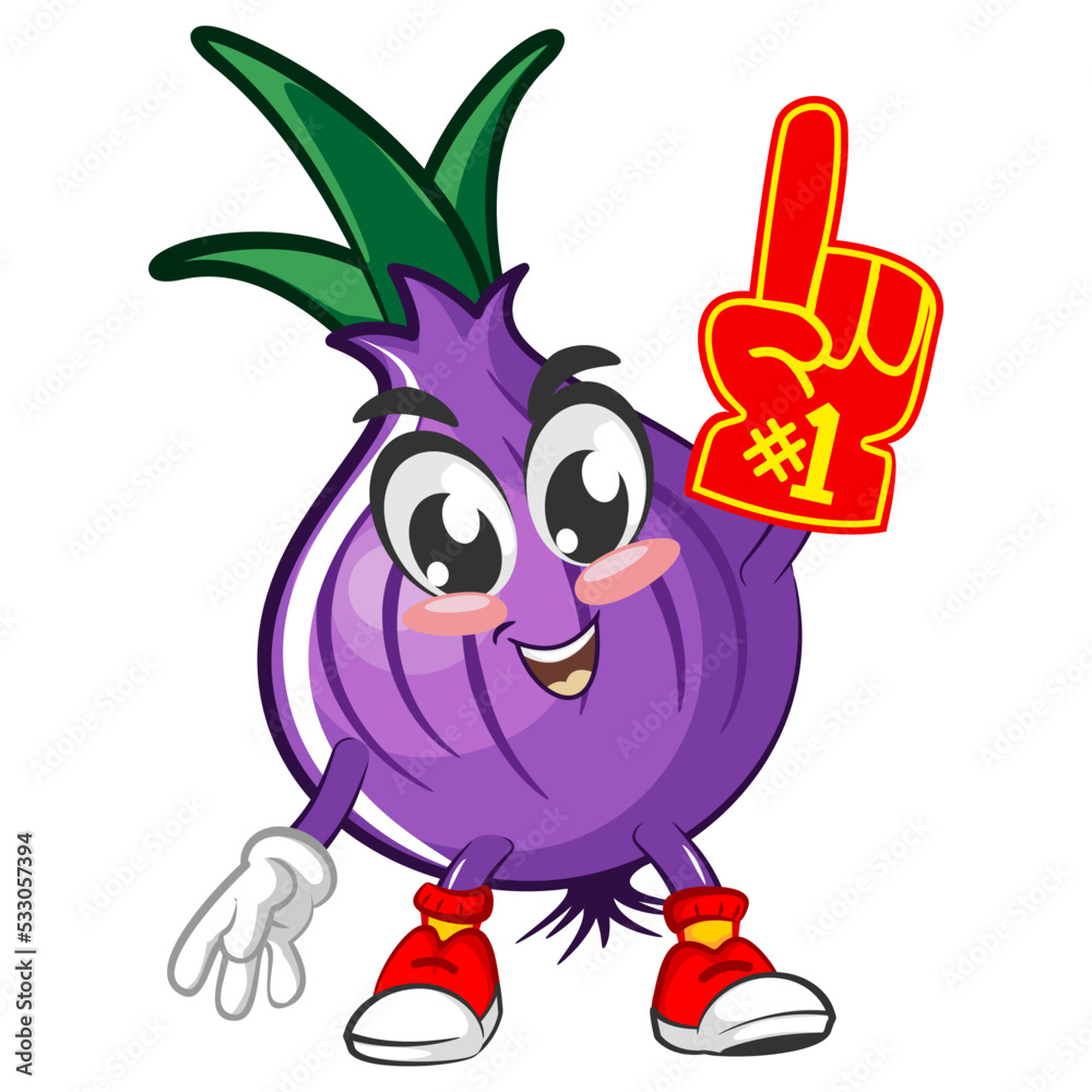 Φωτογραφία vector illustration of cartoon character of onion raising a finger foam