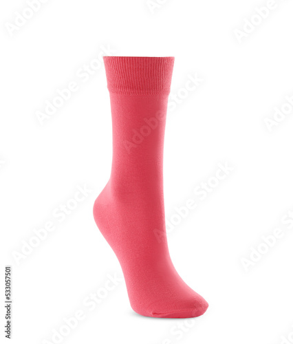 New pink sock isolated on white. Footwear accessory