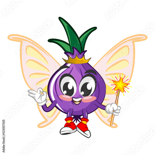 cartoon vector illustration of the winged fairy onion character with her magic wand © mickyRAWjecky