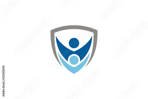 shield and peoples logo, protection care vector icons