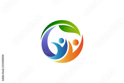 two people logo with leaf, family care icon, medical clinic symbol, healthcare vector