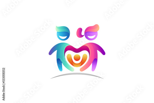 healthy and happy family logo, colorful logo father and mother holding a child